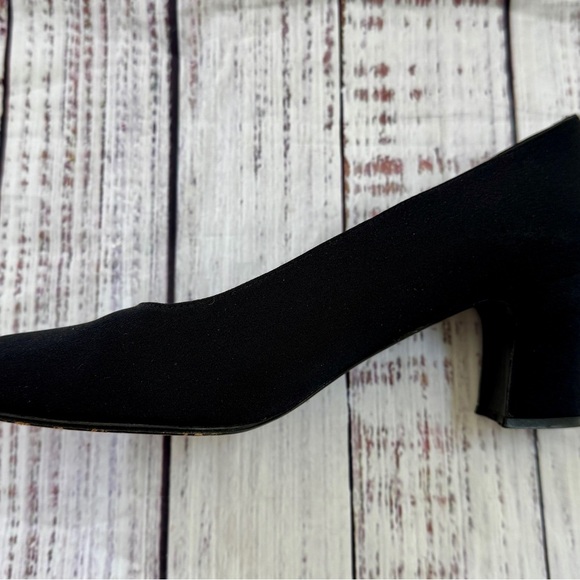 Stuart Weitzman Black Fabric Square-Toe Slip-On Block Heel Pumps Size 7 M - Picture 2 of 7